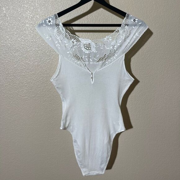 La Perla Tricot Vintage Elegant White Lace Bodysuit - Picture 1 of 6